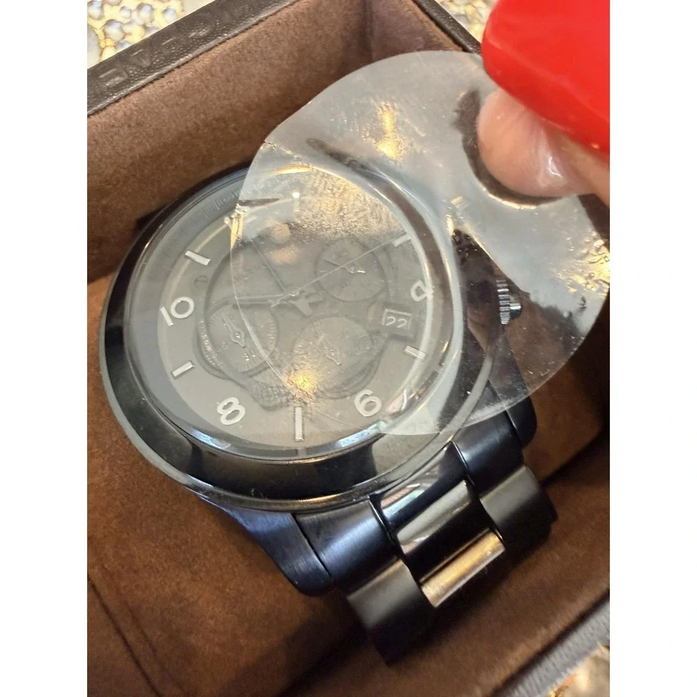 Michael Kors Runway Black Steel Chronograph Black Dial‎ Mens Watch MK8157 w/ Box